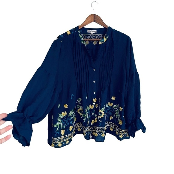 Hope springs embroidered button down blouse - Picture 1 of 7